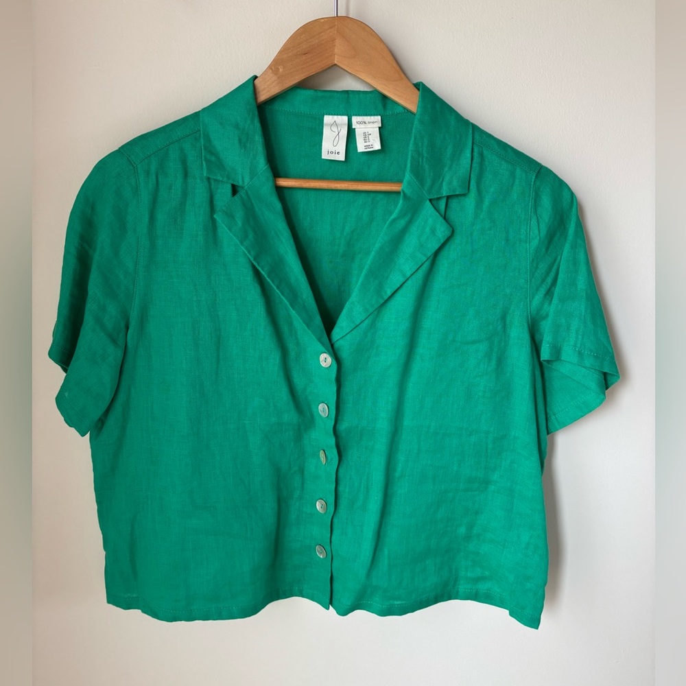 Joie Linen Vibrant Green Button-Down Shirt